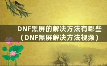 DNF黑屏的解决方法有哪些（DNF黑屏解决方法视频）