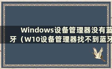 Windows设备管理器没有蓝牙（W10设备管理器找不到蓝牙）