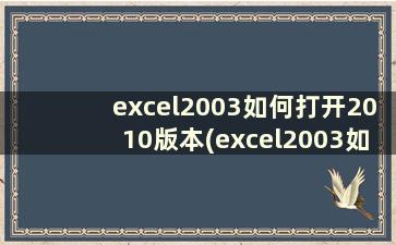 excel2003如何打开2010版本(excel2003如何打开宏)