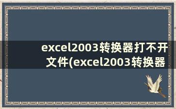 excel2003转换器打不开文件(excel2003转换器打不开xlsx)