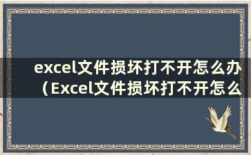 excel文件损坏打不开怎么办（Excel文件损坏打不开怎么办）