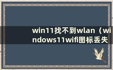 win11找不到wlan（windows11wifi图标丢失）