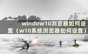 window10浏览器如何设置（w10系统浏览器如何设置）