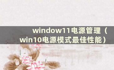 window11电源管理（win10电源模式最佳性能）