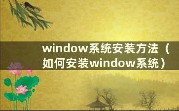 window系统安装方法（如何安装window系统）