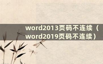 word2013页码不连续（word2019页码不连续）