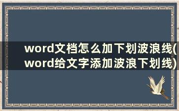 word文档怎么加下划波浪线(word给文字添加波浪下划线)