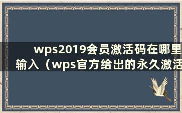 wps2019会员激活码在哪里输入（wps官方给出的永久激活码）