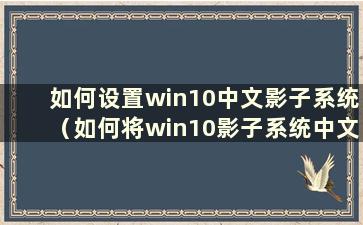 如何设置win10中文影子系统（如何将win10影子系统中文设置成英文）