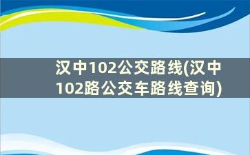 汉中102公交路线(汉中102路公交车路线查询)