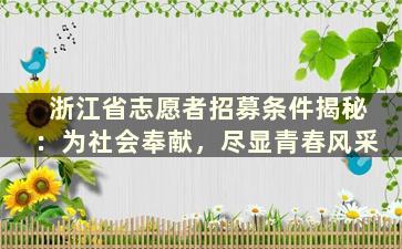 浙江省志愿者招募条件揭秘：为社会奉献，尽显青春风采