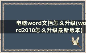 电脑word文档怎么升级(word2010怎么升级最新版本)