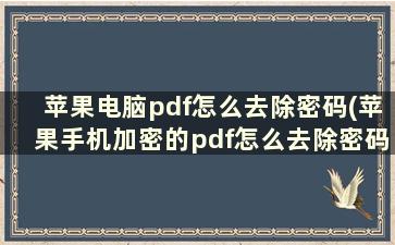 苹果电脑pdf怎么去除密码(苹果手机加密的pdf怎么去除密码)